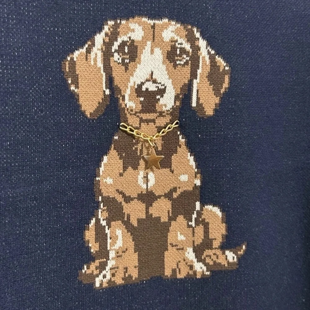 NEW Nikka K NAVY Dachshund Dog Sweater Puppy Gold Collar STAR HIGH QUALITY SZ M
